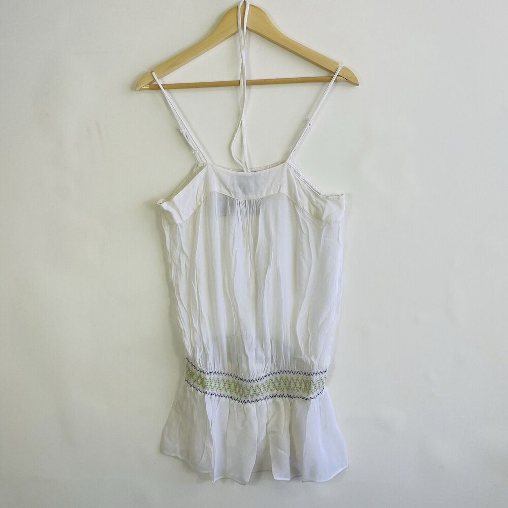 New Angie Cami Top Women Medium White Embroidered Smocked Boho‎ Festival Fairy